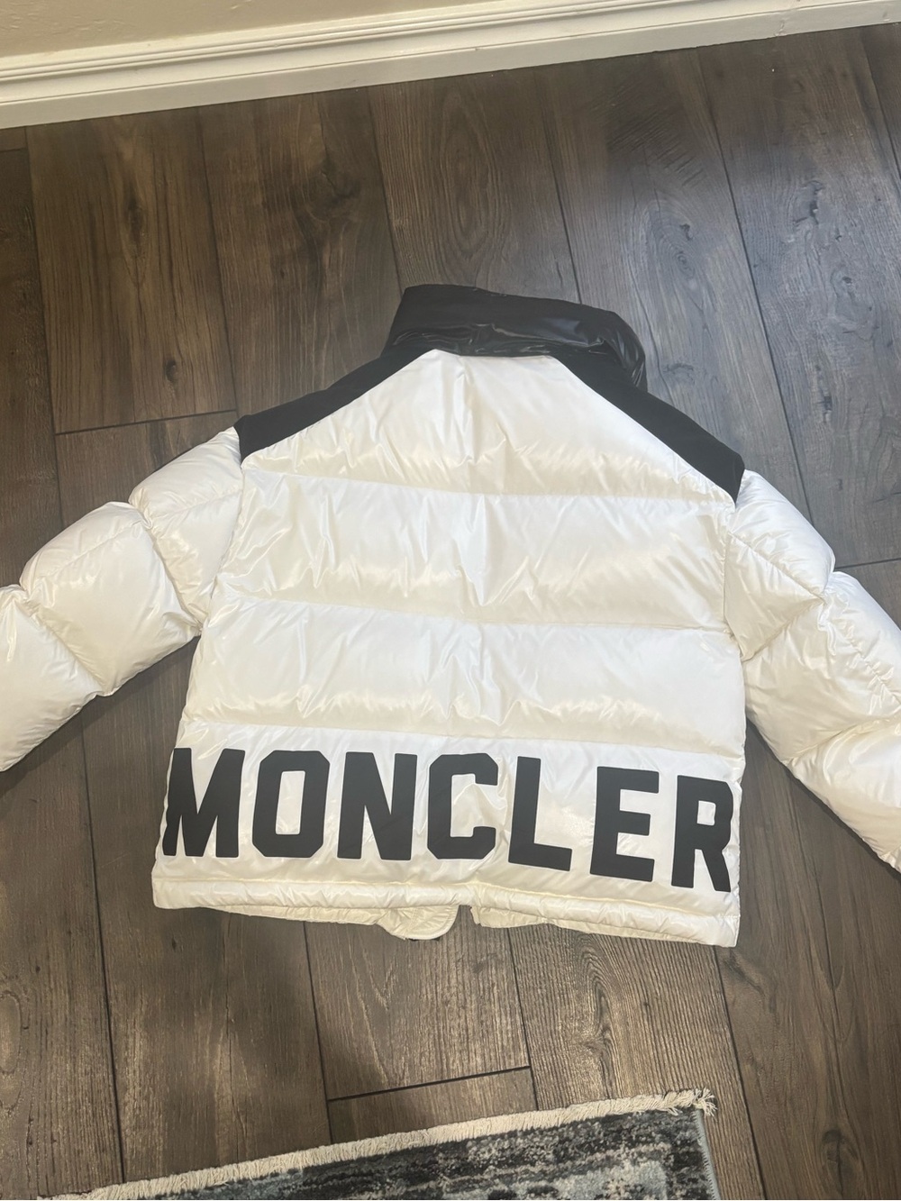 Moncler White and Black Logo Puffer Jacket